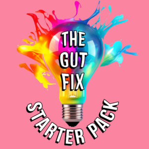 the gut fix starter package includes the happy gut cleanse, and enzyme energy plus 2 important digital educational downloads