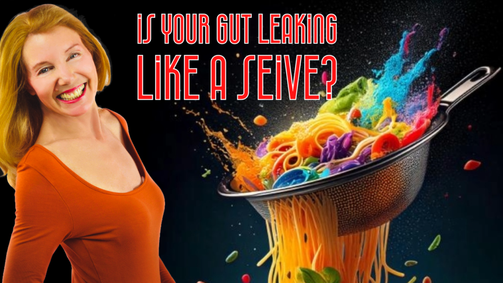 julia compares a leaky gut to a strainer of spaghetti with the melting liquid spagheti leaking out