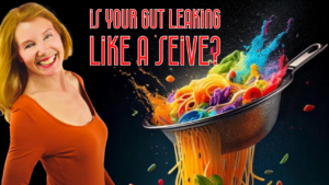 julia compares a leaky gut to a strainer of spaghetti with the melting liquid spagheti leaking out